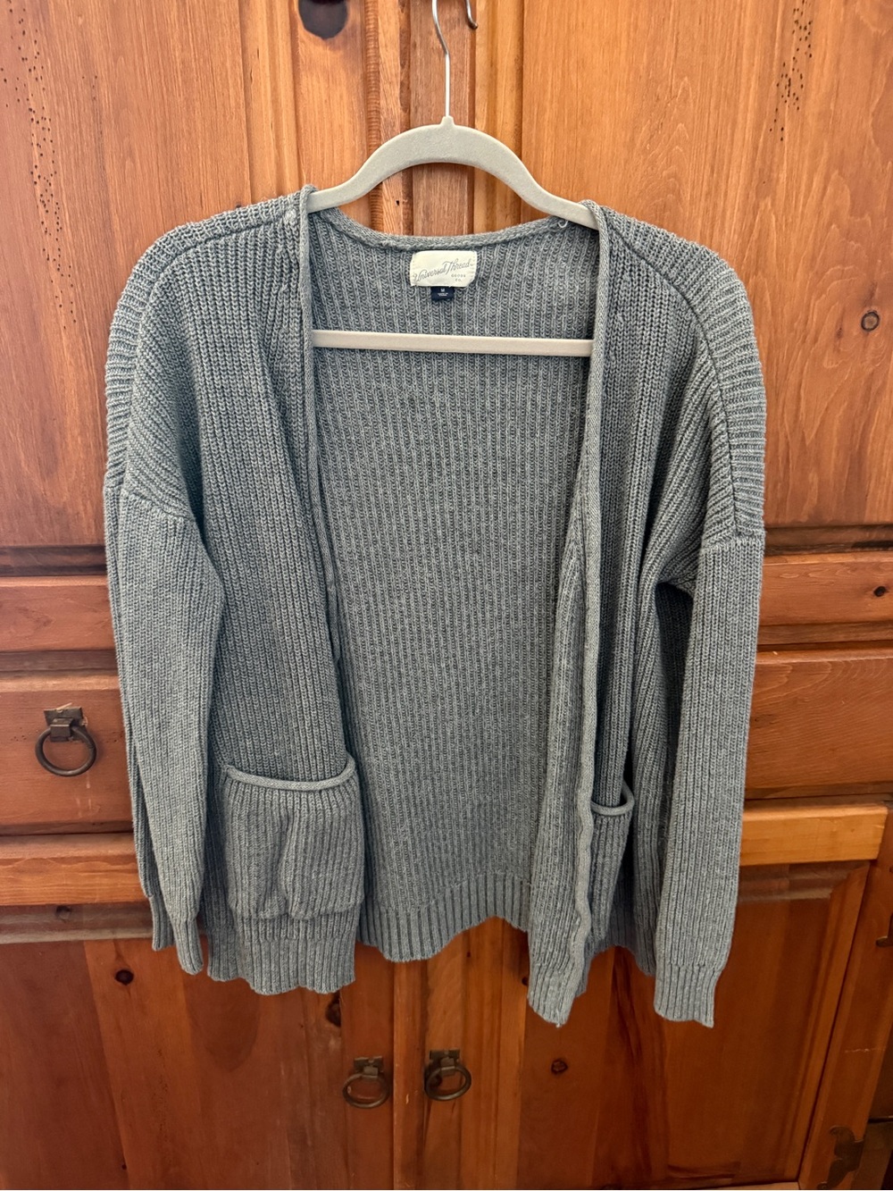 Universal Thread Grey Open-Front Ribbed Cardigan with Pockets
